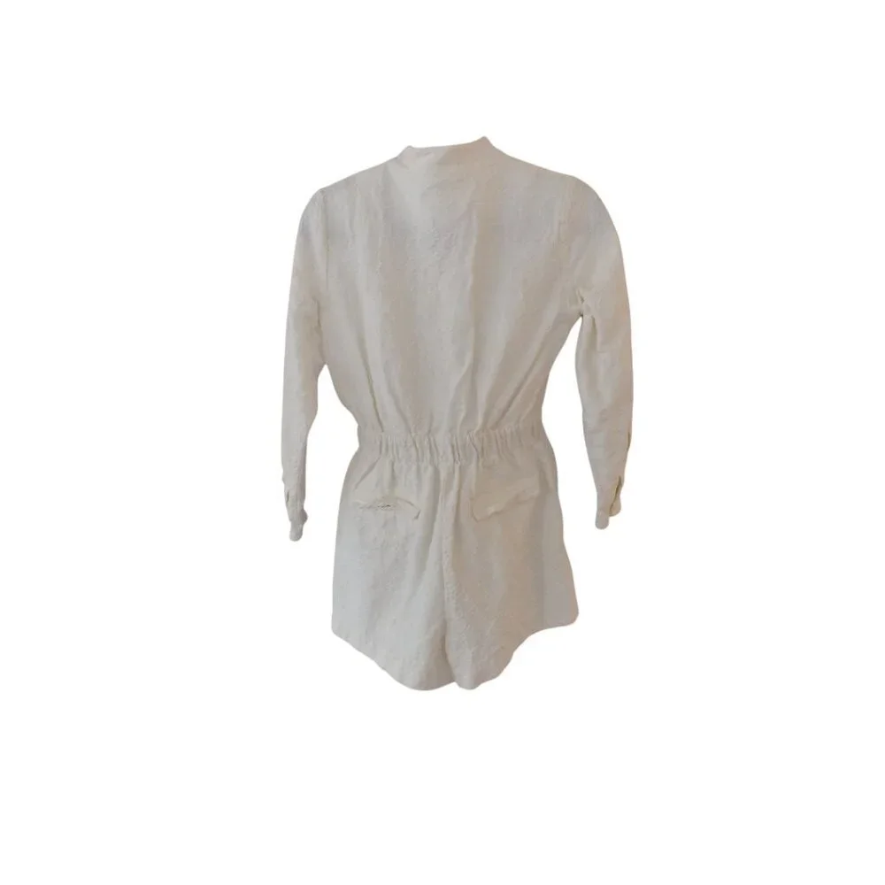 J Crew White/Off White Embroidered Long Sleeve Romper Beaded Drawstring 2